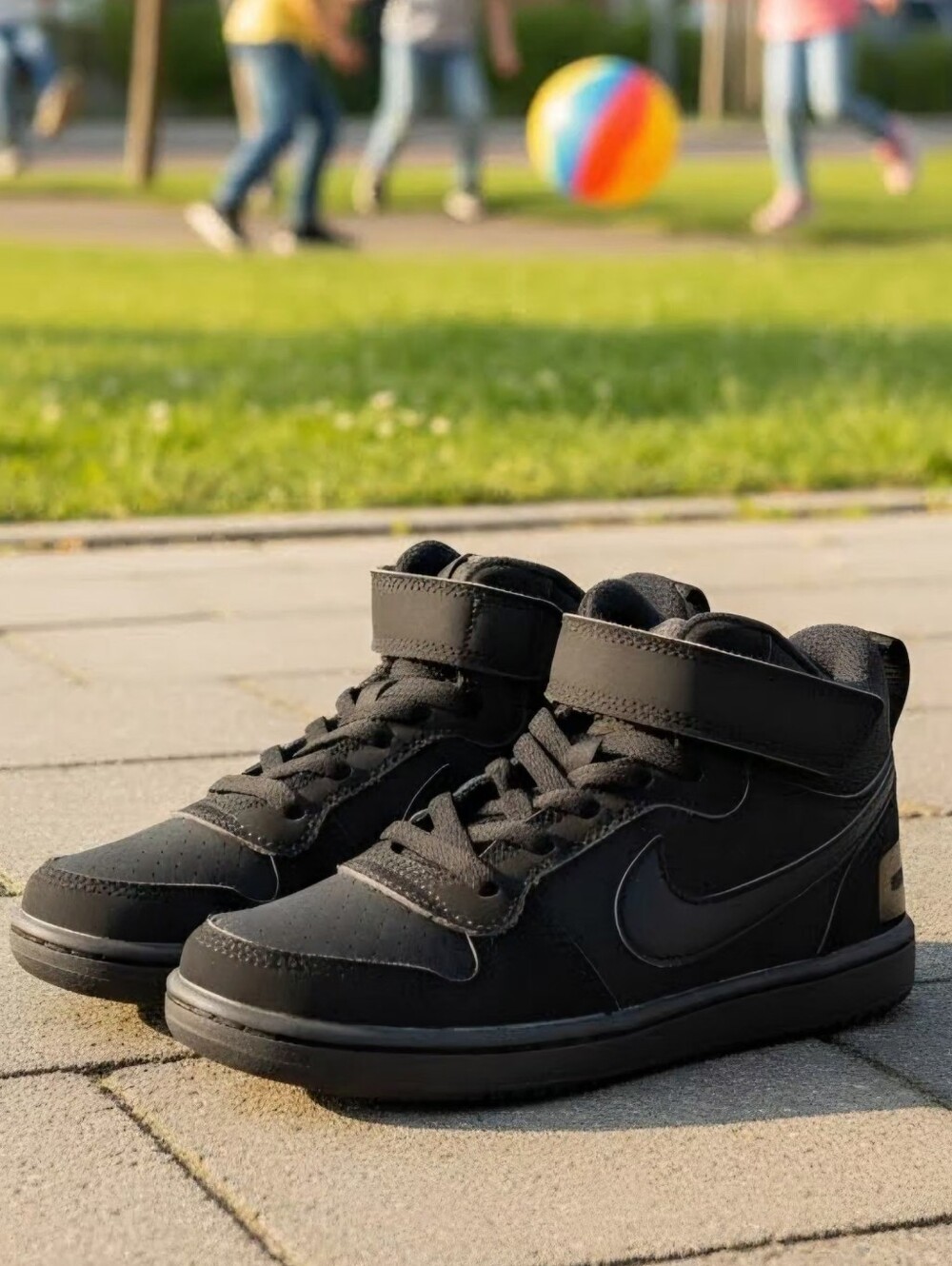 Nike Kids Black High-Top Sneakers with Strap